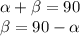 \alpha+\beta=90\\\beta=90-\alpha