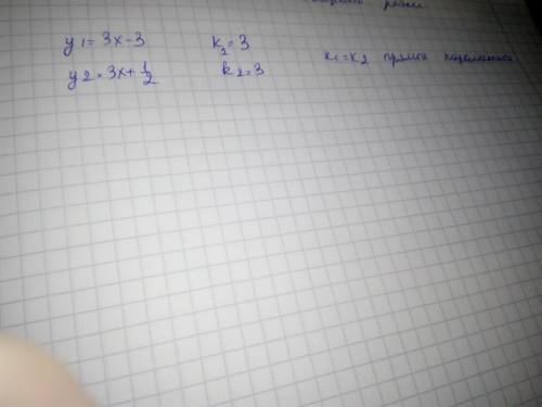 Вычислите взаимное расположение графиков функций: y1=3x-3 и y2=3x+1/2