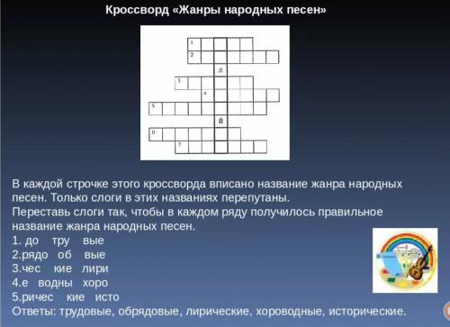 Составить кроссворд на тему «Жанры инструментальной музыки».