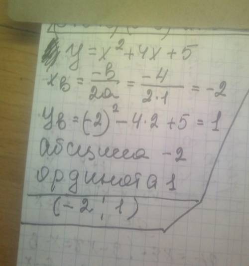 Найдите вершину параболы y=-x^2+4x+5. В ответ запишите значение ординаты