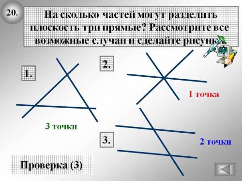 Как тремя прямыми можно разбить плоскость на 5 частей?