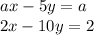 ax - 5y = a \\ 2x - 10y = 2