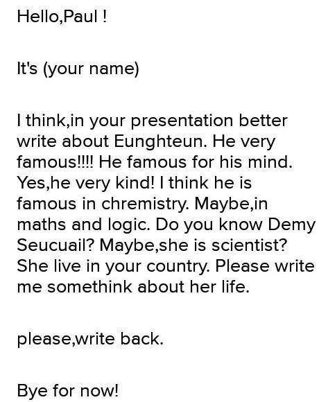 You have received a letter from your english speaking pen friend peter. write him a letter and answe