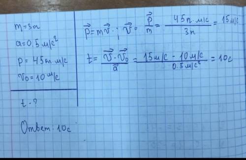 Тело массой 3 кг движется равноускоренно, изменение скорости тела описывается уравнением v=10-2t. Оп