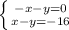 \left \{ {{-x-y=0} \atop {x-y=-16}} \right.