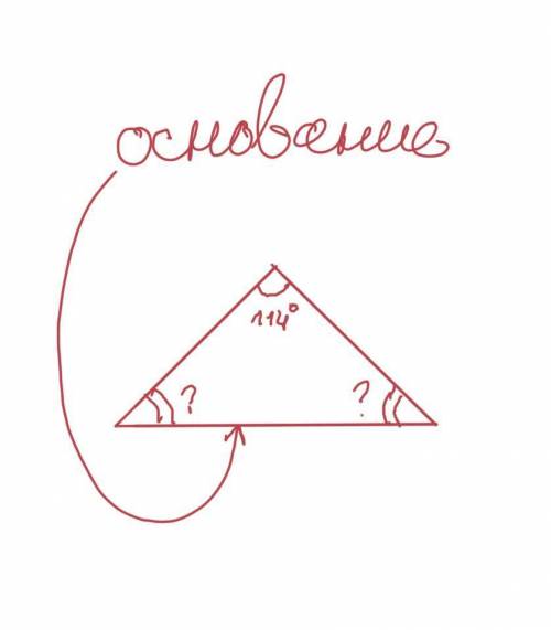 Угол, смежный углу при основании равнобедренного треугольника равен 114°. Найдите углы при основании