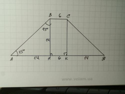 В равнобедренной трапеции ABCD с основаниями AD и BC проведена высота BH, которая разбивает большее
