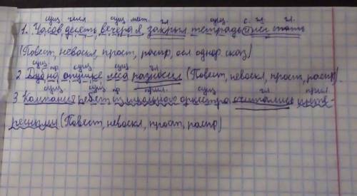 нужно сделать синтаксический разбор предложений. 1. Часов десять вечера я закрыл тетрадь и лëг спать