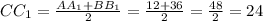 CC_1=\frac{AA_1+BB_1}{2}=\frac{12+36}{2} =\frac{48}{2} =24