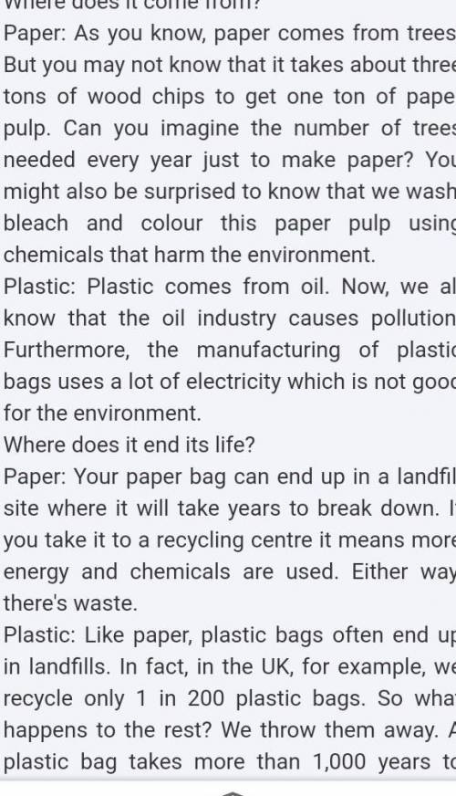 Your turn 5 Work with a partner. Answer the questions. 1 What alternatives are there to plastic bags