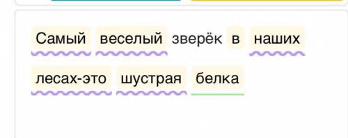 ,Сделайте полный синтаксический разбор предложение: самый весёлый зверек в наших лесах - это шустрая