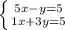 \left \{ {{5x-y=5} \atop {1x+3y=5}} \right.