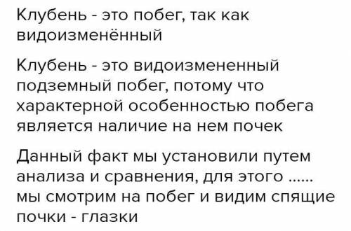 Клубень - это побег, так как …….. Клубень - это видоизмененный подземный побег, потому что …………. Дан