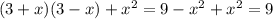 (3+x)(3-x)+x^2=9-x^2+x^2=9