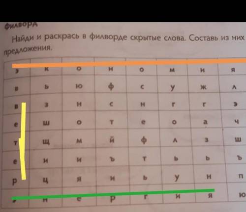 Филворд Найди и раскрась в филворде скрытые слова. Составь из нихпредложения ​