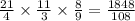 \frac{21}{4} \times \frac{11}{3} \times \frac{8}{9 } = \frac{1848}{108}