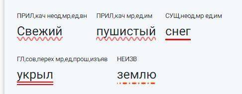 Синтаксический разбор Свежий пушистый снег укрыл землю​