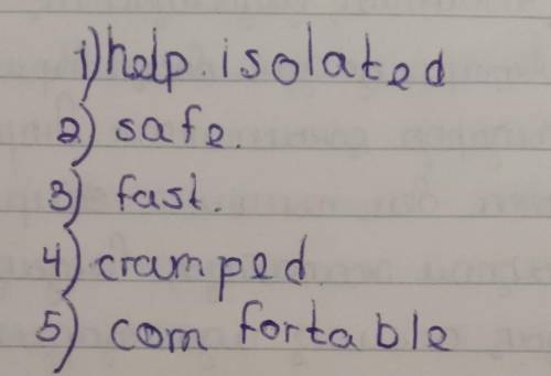 Complete the sentences with: safe, fast, comfortable, helpful, isolated, and cramped. 1. The neighbo