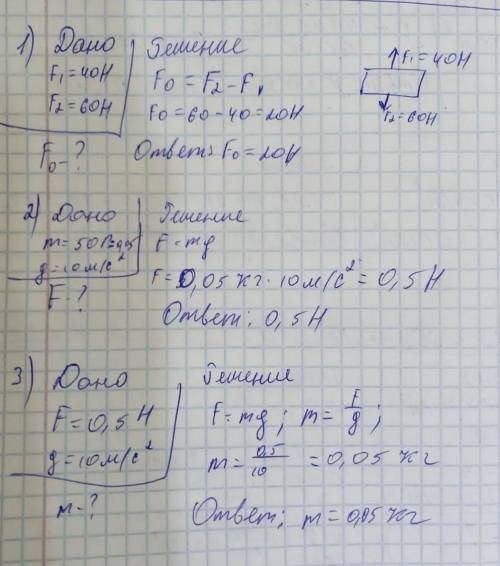 Задачи д/з. 07.12 №1 к телу приложены две силы 40 и 60H, направленные вдоль одной прямой, но впротив