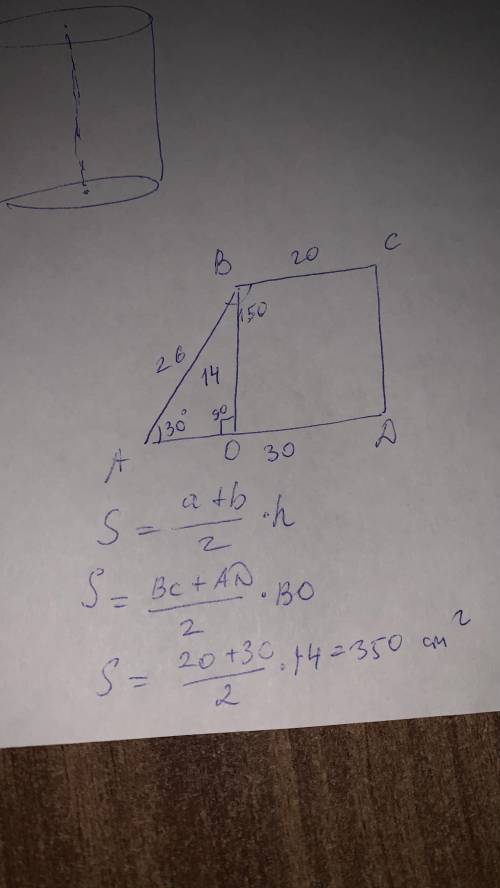 ￼￼￼ В трапеции ABCD ￼угол B равен 150°, остальные данные приведённые на чертеже. Чему равна площадь
