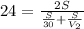 24=\frac{2S}{\frac{S}{30} +\frac{S}{V_{2} } }