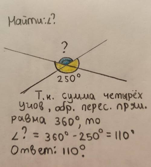 очень нужно!Задание:найдите угол между прямыми если известно, что сумма трех углов из четырех образо