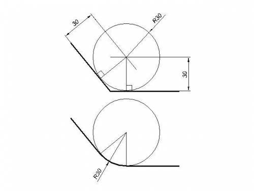 Построить сопряжение тупова и и прямого угла R(радиус)=30​