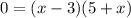 0 = (x - 3)(5 + x)