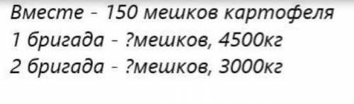 РАБОТА В ПАРЕ Реши задачу.Две бригады собрали 150 одинаковых мешков картофеля,причем одна собрала 4