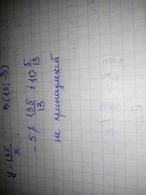 Принадлежит ли графику функции y=135/x точка B(13;−5)? Принадлежит Не принадлежит