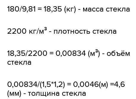 Определите толщину оконного стекла, имеющего высоту 1,8 м и ширину 60 см. Масса стекла равна 9 кг 45