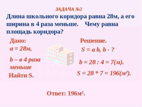 Длина коридора 6 м. Ширинасоставляет 1/3 часть его дли-ны. Найди площадь коридора.​