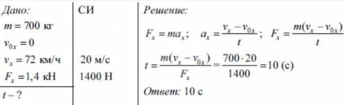 2. Двигатель автомобиля массой 1т развивает силу тяги 500 Н. Какое время разгона автомобиля из состо