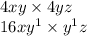 4xy \times 4yz \\ 16x {y}^{1} \times {y}^{1} z