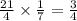 \frac{21}{4} \times \frac{1}{7} = \frac{3}{4}