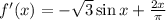 f'(x)=-\sqrt{3}\sin x+\frac{2x}{\pi}