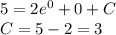 5 = 2 {e}^{0} + 0 + C \\ C = 5 - 2 = 3