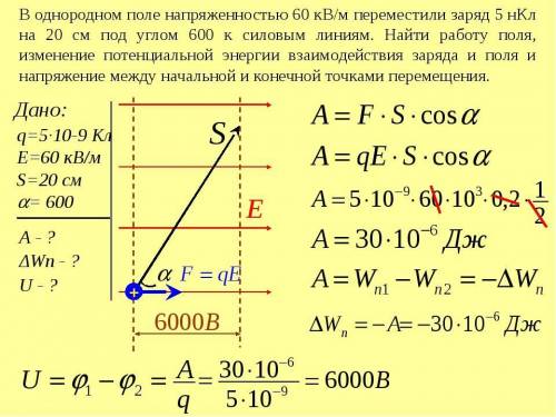 Очень нужна с физикой, 11 класс. Очень Заранее Заряд 20 нКл находится в однородном электрическом пол