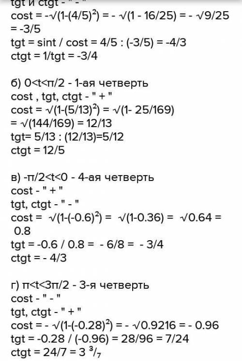 По заданному значению функции найдите значенияостальных тригонометрических функций:​