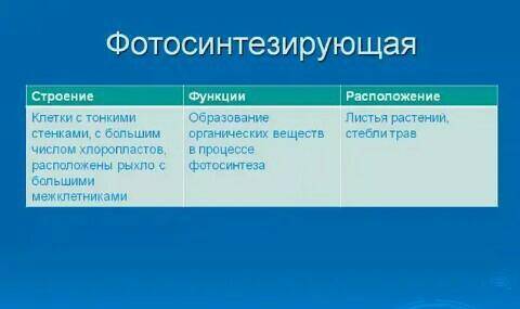 Расскажите кратко и понятно об этих тканях. механическая проводящая запасающая покровная фотосинтези