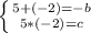 \left \{ {{5+ (-2) = -b} \atop {5*(-2)=c}} \right.