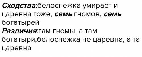 укажите сходста и различия в сказке Братьев Гримм Белоснежка исемь гномов и Сказка о мертвой царевне