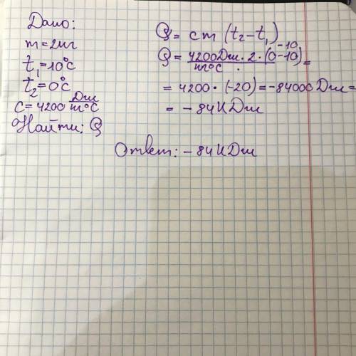яка кількість теплоти виділяється під час твердненя 2 кг води узятої при температурі 10 градусів цел