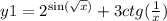 y1 = {2}^{ \sin( \sqrt{x} ) } + 3ctg( \frac{1}{x} )