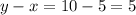 y-x=10-5=5