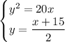 \begin{cases} y^2=20x\\ y=\dfrac{x+15}{2}\end{cases}