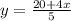 y=\frac{20+4x}{5}