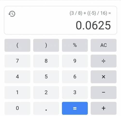 нужно вычислить 3/8 + ( - 5/16)