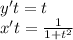 y't = t \\ x't = \frac{1}{1 + {t}^{2} }