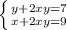 \left \{ {{y+2xy=7} \atop {x+2xy=9}} \right.